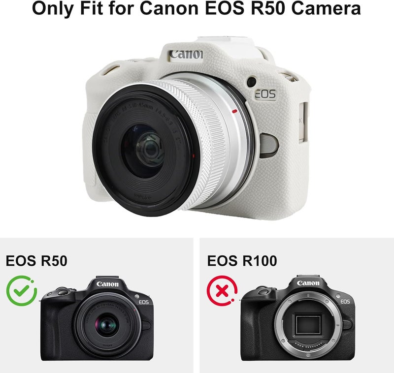 ELNORY EOSR50 EOS R50 Camera Case Accessories Kit, Lightweight Silicone Protective Case with Strap Wrist, Anti-Scratch Slim Fit Soft Cover for Canon EOS R50 Camera (Beige) - Image 2